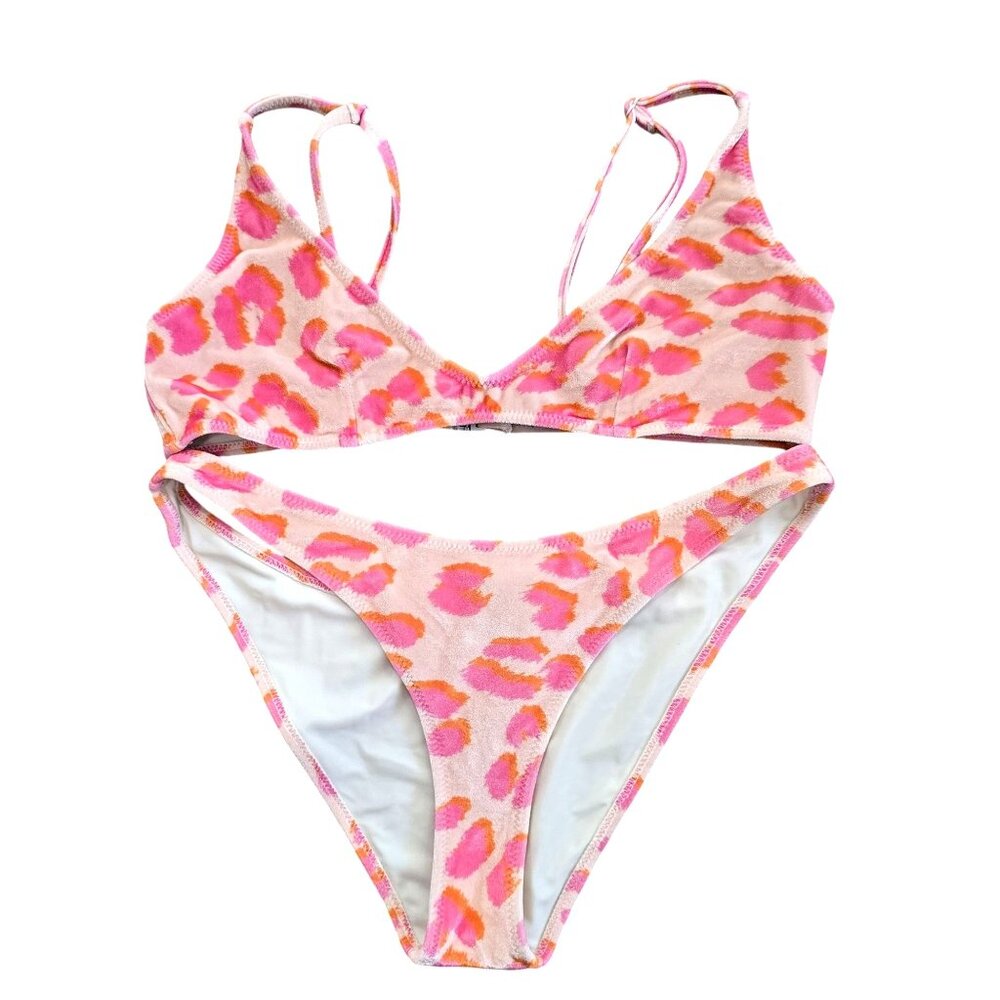 Triangl Womens Animal Cheetah Print Bikini Set XL Top Large bottoms cheeky pink